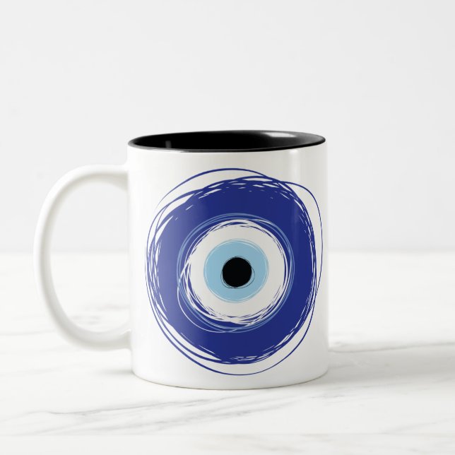 Caneca De Café Em Dois Tons Mau Olho Artístico Azul Grego (Esquerda)