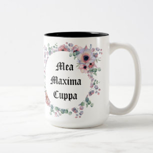 Caneca De Café Em Dois Tons Máximos florais cómicos Cuppa do Mea do católic