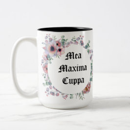 Caneca De Café Em Dois Tons Máximos florais cómicos Cuppa do Mea do católico