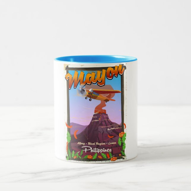 Caneca De Café Em Dois Tons Mayon Volcano filipine aventura poster (Centro)