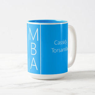 Caneca De Café Em Dois Tons MBA de nome azul do formando