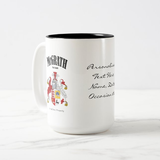 Caneca De Café Em Dois Tons McGrath Family Crest, Tradução e Significado (Frente Esquerda)