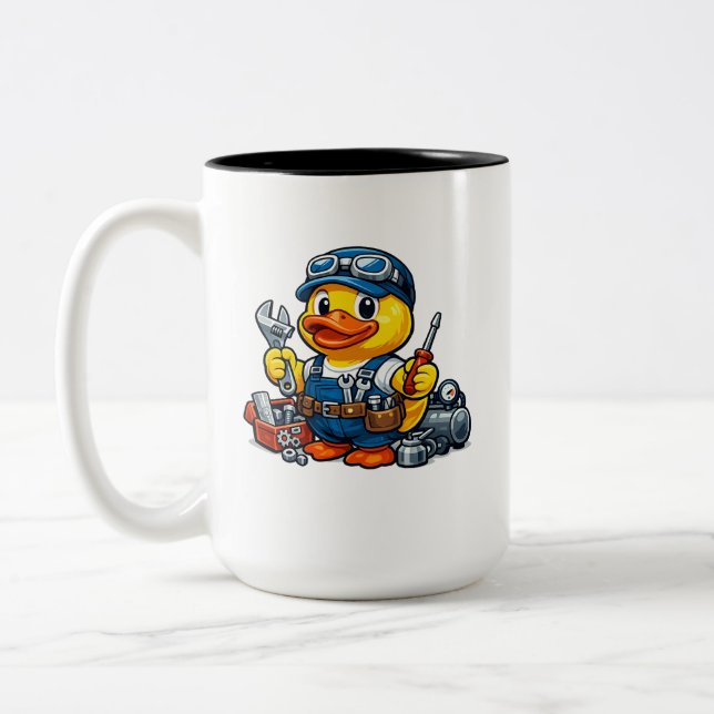 Caneca De Café Em Dois Tons Mecânico Pato de Borracha (Esquerda)