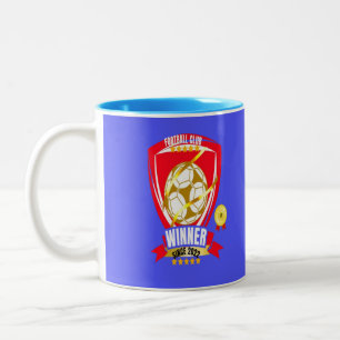 Caneca De Café Em Dois Tons Medalha Azul de Ouro e Taça de Luxo para Futebol
