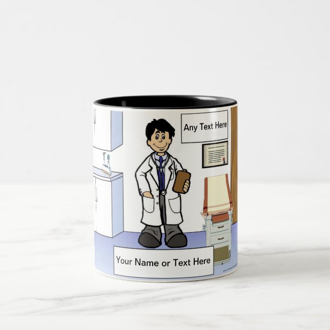 Caneca De Café Em Dois Tons Médico Personalizado - Cartoon Masculino (Centro)