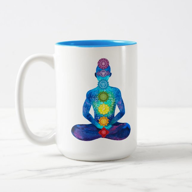 Caneca De Café Em Dois Tons Meditação Colorida Chakra (Esquerda)