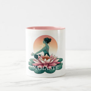Caneca De Café Em Dois Tons Meditação de Yoga Namaste Lotus Pessoal Espiritual