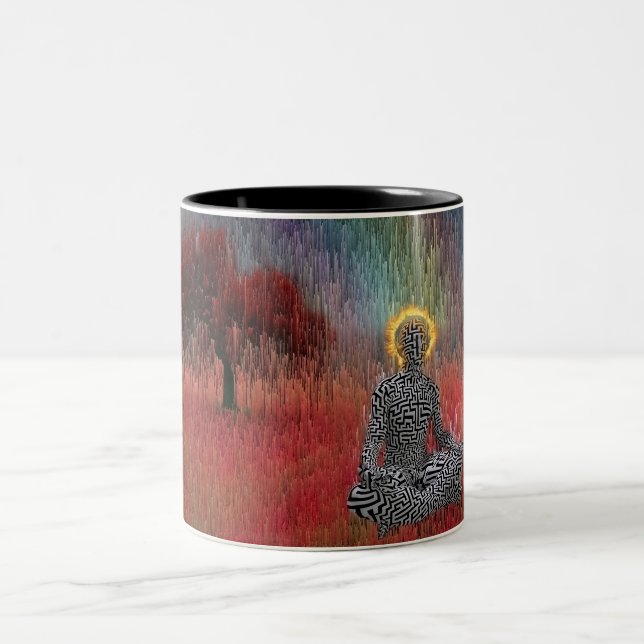 Caneca De Café Em Dois Tons Meditação na paisagem surreal (Centro)