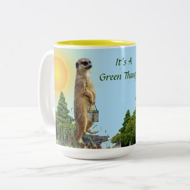 Caneca De Café Em Dois Tons Meerkat Animal "Terra Verde" (Frente Esquerda)
