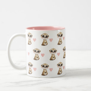 Caneca De Café Em Dois Tons Meerkat bonito e padrão cardíaco