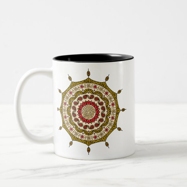 Caneca De Café Em Dois Tons Mehndi Fantasy Dourada Mug (Esquerda)