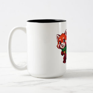 Caneca De Café Em Dois Tons Meia de Natal de Panda Vermelho