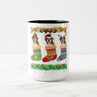 Caneca De Café Em Dois Tons Meias de Natal Boxinho Puppy Lover Xmas