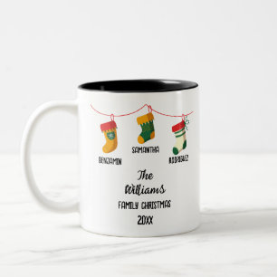 Caneca De Café Em Dois Tons Meias Natal Familiares Personalizadas Com 3 Nomes