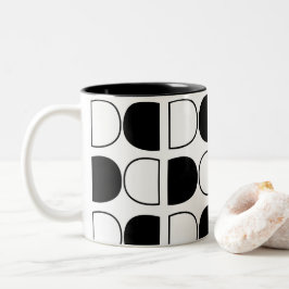 Caneca De Café Em Dois Tons Meio Círculo Preto e Branco Geométrico