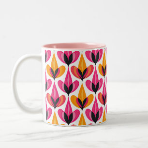 Caneca De Café Em Dois Tons Meio século Floral Moderno Rosa e Laranja RETRO