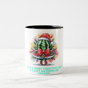 Caneca De Café Em Dois Tons Melancia colorida árvore de Natal