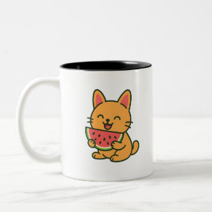 Caneca De Café Em Dois Tons Melancia De Gato De Laranja Cinto Cartoon Kawaii