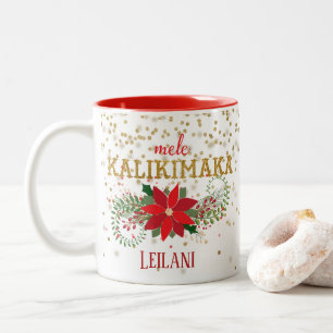 Caneca De Café Em Dois Tons Mele Kalikimaka Dourado Glitter Poinsettia