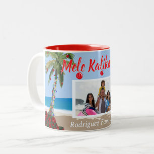 Caneca De Café Em Dois Tons Mele Kalikimaka Foto de Praia de Natal Havaiano