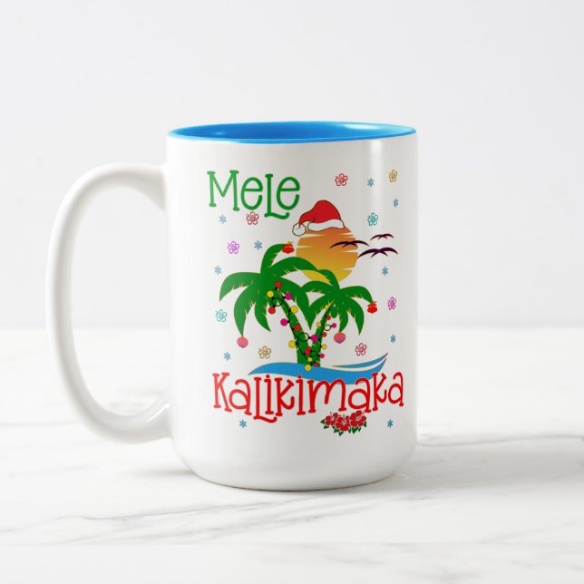 Caneca De Café Em Dois Tons Mele Kalikimaka Havaiano Feliz Natal Aloha (Esquerda)