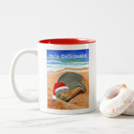 Caneca De Café Em Dois Tons Mele Kalikimaka Monk Seal com Santa Hat Mug
