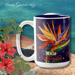 Caneca De Café Em Dois Tons Mele Kalikimaka Pássaro do Paraíso Souvenir Havaia