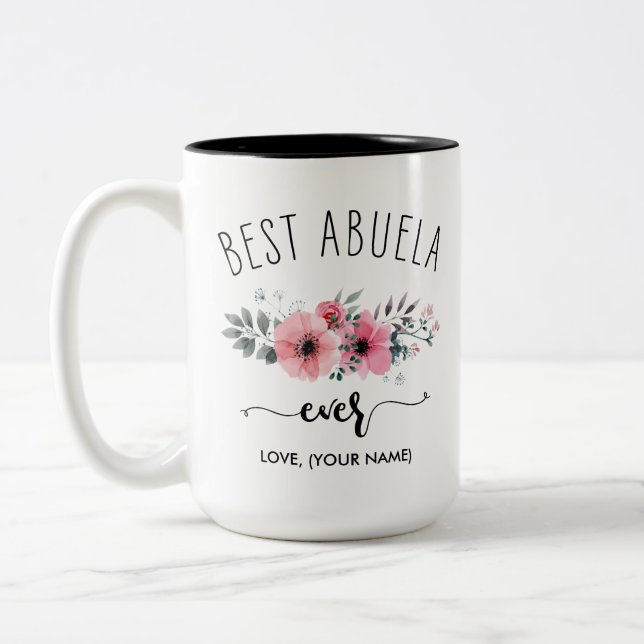 Caneca De Café Em Dois Tons Melhor Abuela - (SEU NOME) Buquê Rosa Mug (Esquerda)