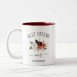 Caneca De Café Em Dois Tons Melhor Amigo De Sempre  Trendy Burgundy Boho Flora