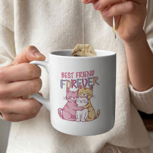 Caneca De Café Em Dois Tons Melhor Amigo Para Sempre Tipografia de Gatos Fofos
