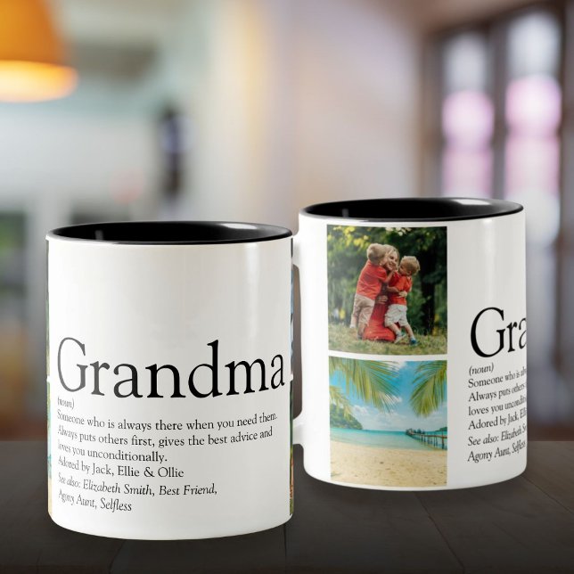Caneca De Café Em Dois Tons Melhor Avó, Definição de Avó 4 Colagem de Fotos (Best Grandma, Granny Definition 4 Photo Collage Two-Tone Coffee Mug)