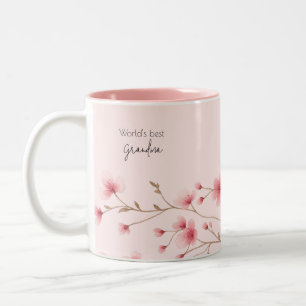 Caneca De Café Em Dois Tons Melhor Avó do Mundo - Pastel Floral Personalizado