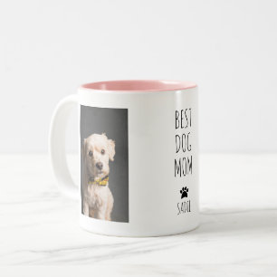 Caneca De Café Em Dois Tons Melhor Cachorro Mãe Branco Rosa Texto Manuscrito
