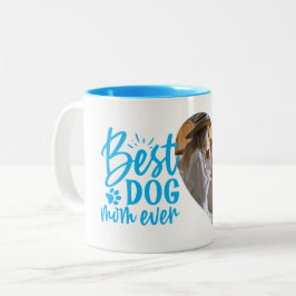 Caneca De Café Em Dois Tons Melhor Cão Mãe Nome Pet Foto Azul