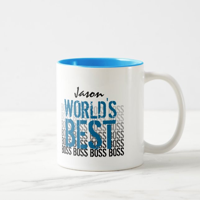 Caneca De Café Em Dois Tons Melhor Chefe Grunge - Letra Azul 011 (Direita)