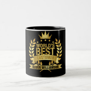Caneca De Café Em Dois Tons Melhor Cliente do Mundo Preto e Dourado 5 Estrelas