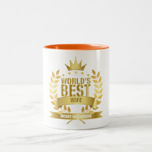 Caneca De Café Em Dois Tons Melhor Esposa do Mundo Fun Gold