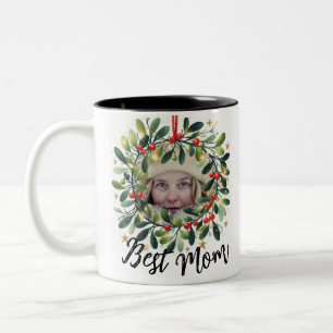 Caneca De Café Em Dois Tons Melhor Foto da Mãe Holly Wreath