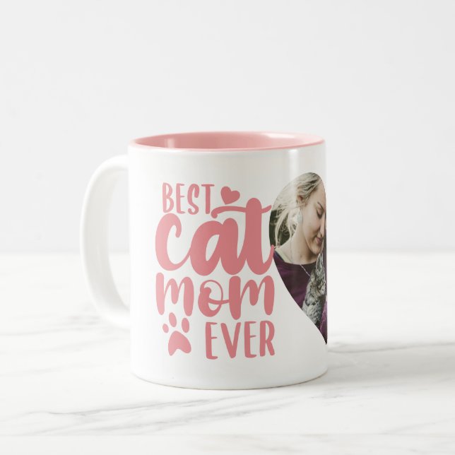 Caneca De Café Em Dois Tons Melhor Gato Mãe De Foto Rosa (Frente Esquerda)