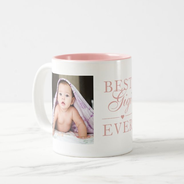 Caneca De Café Em Dois Tons Melhor Gigi Pink Birthday Personalizado 2 Foto (Frente Esquerda)