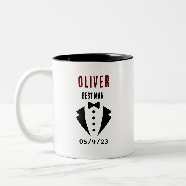 Caneca De Café Em Dois Tons MELHOR HOMEM Tuxedo Nome Personalizado Dois Tons (Esquerda)