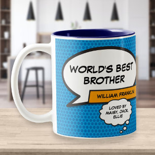 Caneca De Café Em Dois Tons Melhor Irmão Legal Moderno Divertido Quadrinho Azu