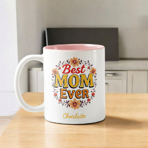 Caneca De Café Em Dois Tons Melhor Mãe Alguma Vez Floral Wreath   Dia de as mã
