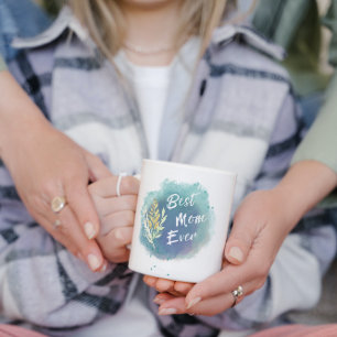 Caneca De Café Em Dois Tons Melhor Mãe Alguma Vez Mãe Aquarela Floral Blue Mug