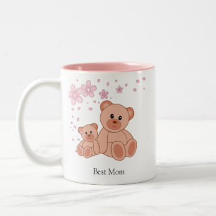 Caneca De Café Em Dois Tons Melhor Mãe com Ursos Fofos com Flores