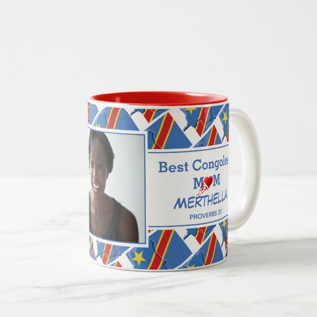 Caneca De Café Em Dois Tons MELHOR MÃE CONGOLESA Personalizada CONGO DRC Foto (Frente Esquerda)