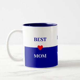 Caneca De Café Em Dois Tons Melhor Mãe Coração em Azul e Branco