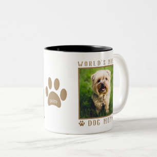 Caneca De Café Em Dois Tons Melhor Mãe de Cachorro do Mundo Nome Pegada Pata F