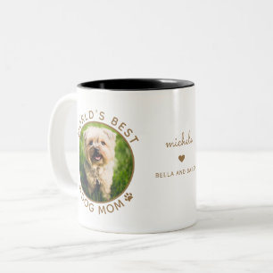 Caneca De Café Em Dois Tons Melhor Mãe de Cachorro Dourado Duas Fotos Tipograf