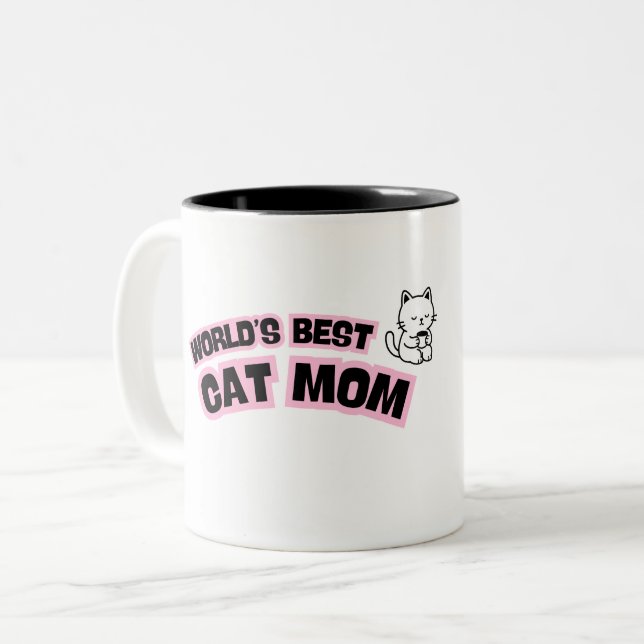 Caneca De Café Em Dois Tons Melhor Mãe de Gato do Mundo  (Frente Esquerda)